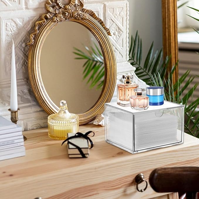 2 Pack Disposable Face Towel Holder, Plastic Face Towels Storage Box with Drawer, Stackable Organizer for Clean Skin Club Face XL Towels, Towel Containers, Skincare Oragnizer for Vanity Organization