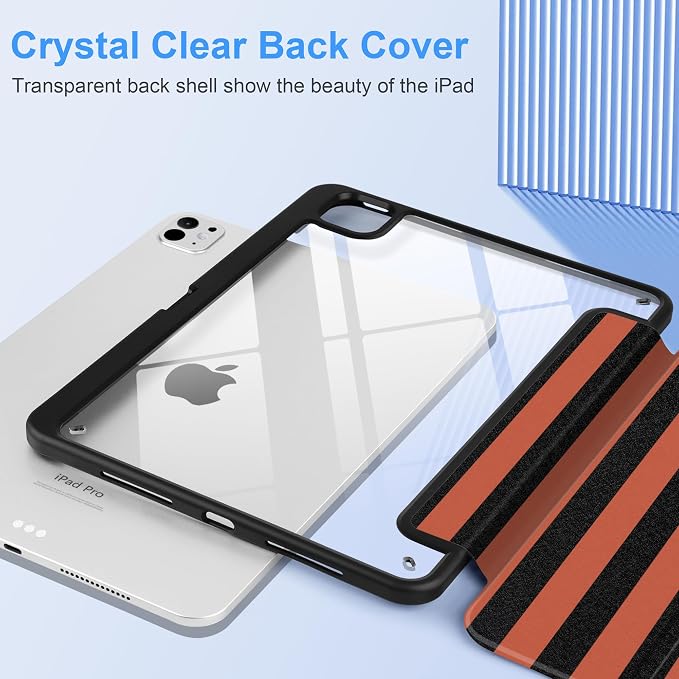 DONGKE for iPad Pro 11-Inch Case (M5 2025 / M4 2024) 6th/5th Generation [Auto Sleep/Wake &amp Pencil Pro Holder] Clear Acrylic Back Smart Trifold Stand Cover Bear &amp Cherry