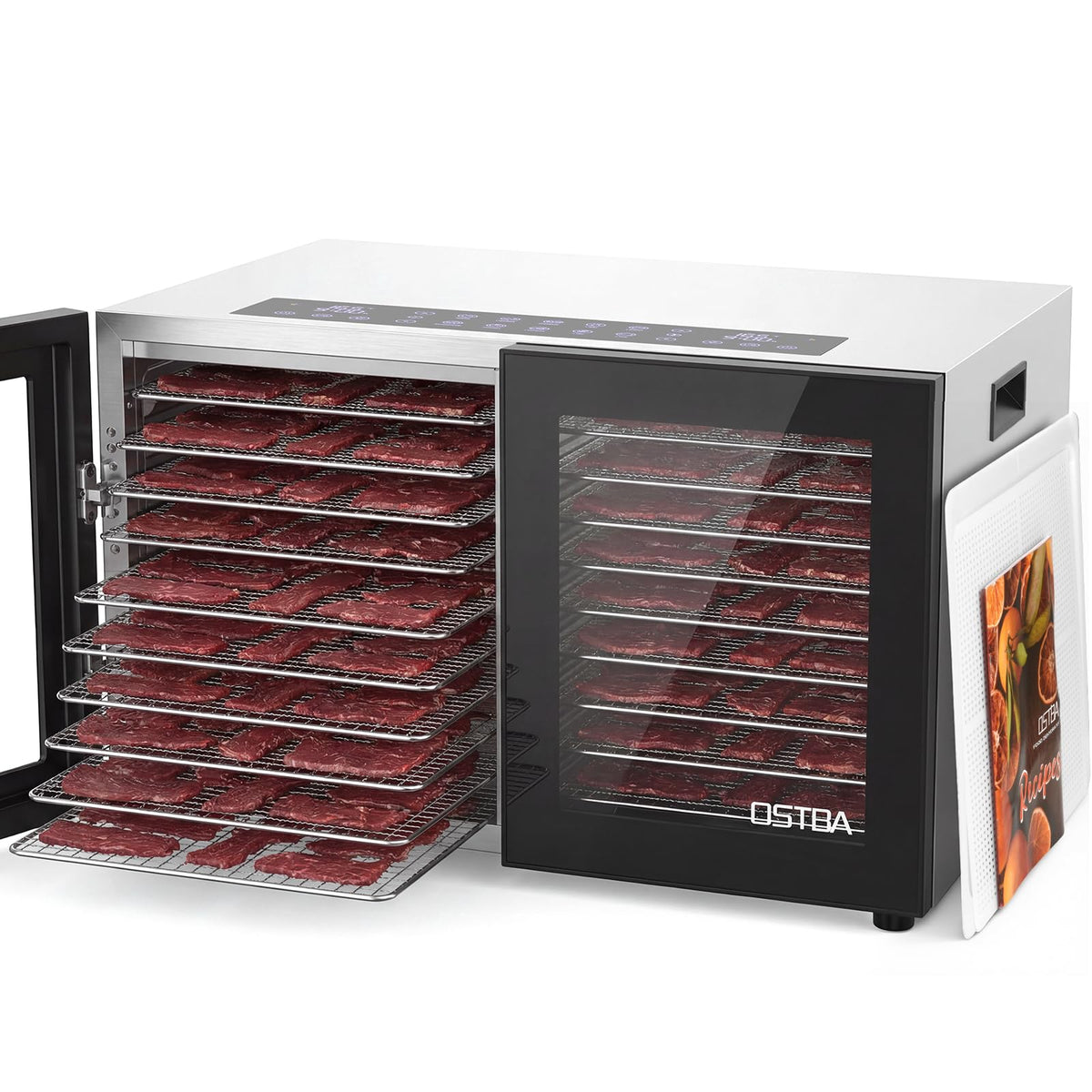 OSTBA Dual Zone Food Dehydrator with 20 Stainless Steel Trays, 1300W Food Dryer with Independent Controls, 95–180°F Temperature Range & 48H Timer for Jerky, Meat, Fruit, Vegetables, Herbs & Pet Treats