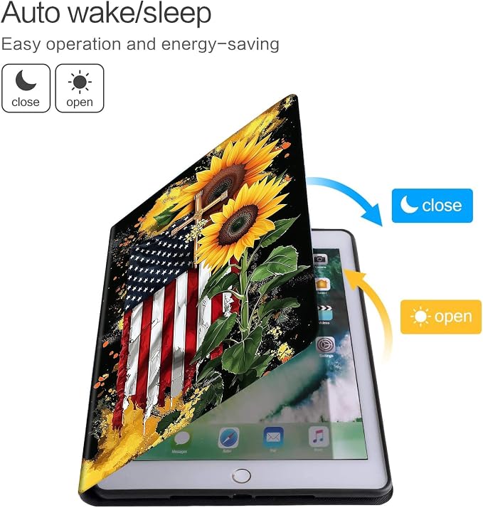 DEGDFSGR for Amazon Fire HD 10 Tablet 10 Plus Tablet Case (13th/11th Generation 2023/2021 Release) with Adjustable StandAuto Sleep/Wake for Kindle Fire 10 Case 10.1 inchAmerican Flag Sunflower Cross