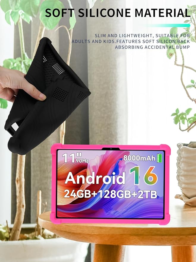 Case for KINGRID T90 11 inch Android 16 TabletWUNIAK Shock Proof Lightweight Stand Rubber Shell Protective CoverKids Friendly Soft Silicone Adjustable Stand CoverBlack