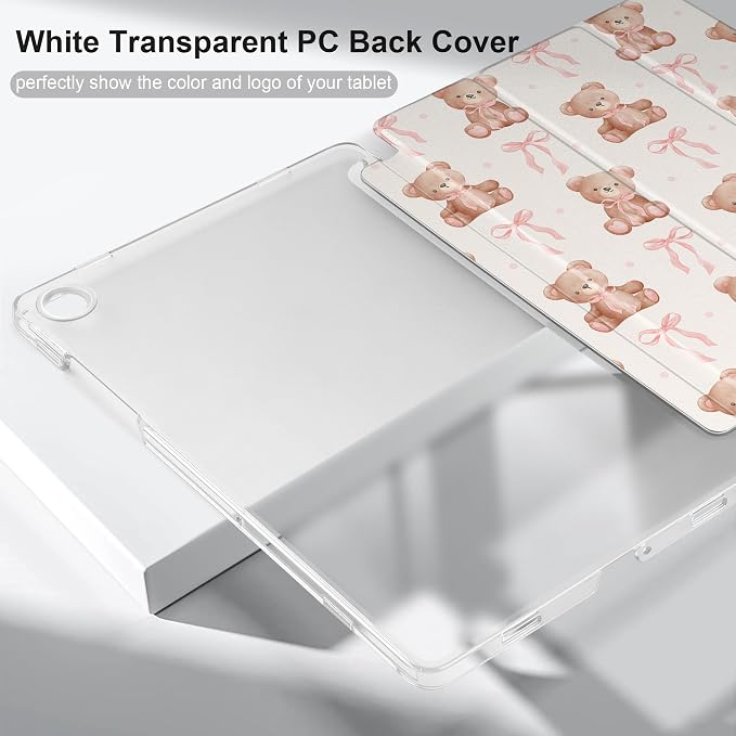 Case for Samsung Galaxy Tab A11 Plus A11+ 11 inch (2025/2026) &amp Tab A9 Plus A9+ 11 inch (2024/2023) Slim Smart Stand Cover with Translucent Hard Back Auto Wake/Sleep - Bear with Bows
