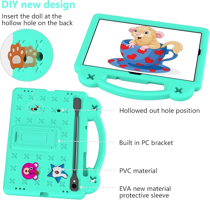 YRH Case for Samsung Galaxy Tab S10 Lite/Tab S10 FE/S9 FE 10.9'' with Handle Stand Kids EVA Shockproof Cover Blue