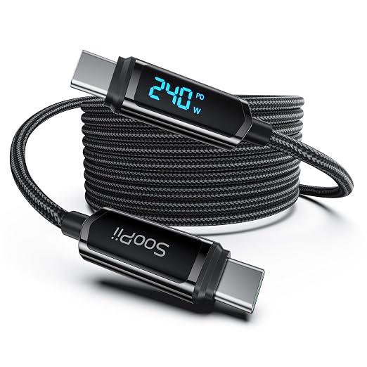 SOOPII USB C to USB C Cable [10FT2-Pack] 100W PD Fast Charging USB C Cable Nylon Braided Type-C Cable with LED Display for lPhone 15/15 Plus MacBook Pro Samsung Galaxy S22/S10 Pixel LG