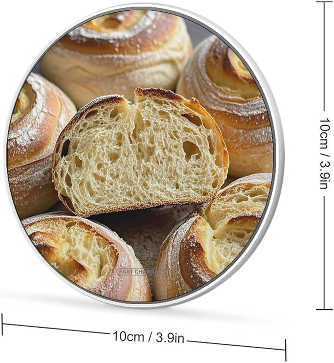 Painted Bread Wireless Charger Portable 10W Fast Wireless Charging Pad Compatible with Phone Ultra-Thin Charging Station Lightweight Charger Mat for Travel Home Office Desk