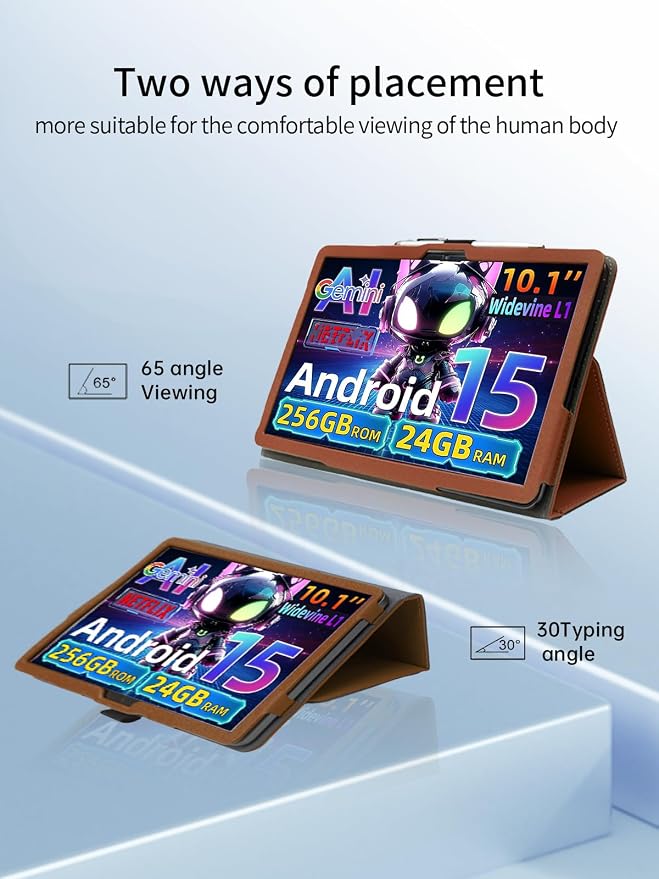 Case for VekfulPC T20 Tablet 10 Inch Android 15 TabletUYRUREL Leather Slim Folding Stand Cover with Hand Strap Magnet for Men Women Full ProtectionBlack.