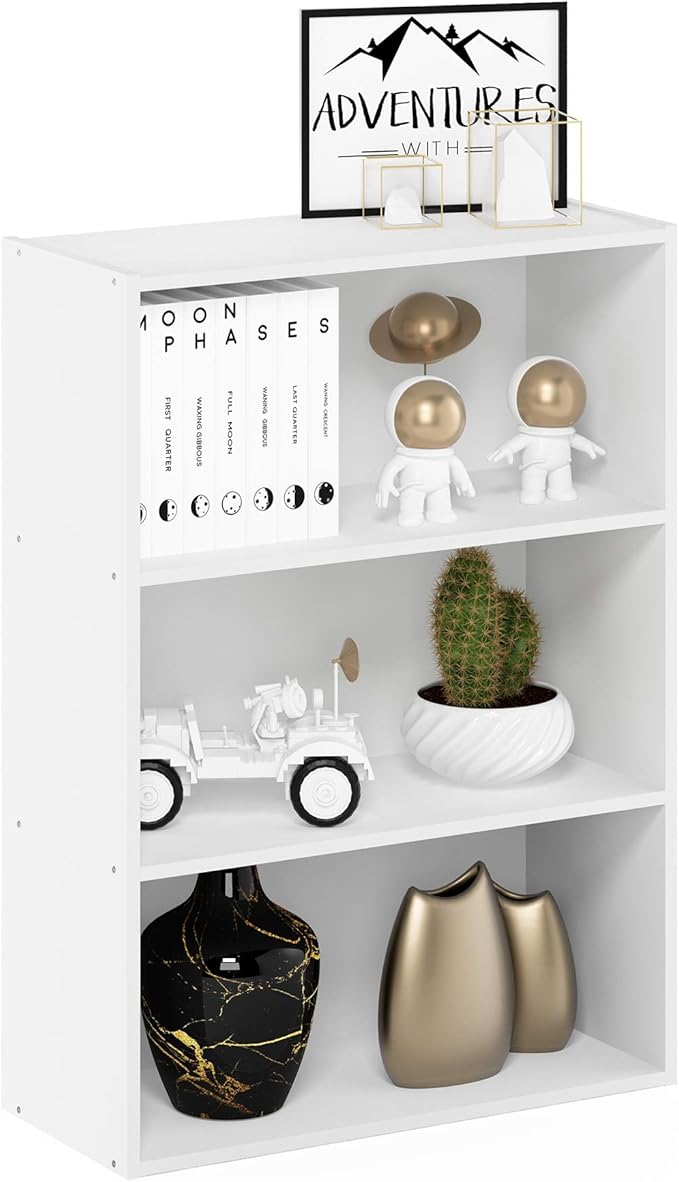 Furinno PASIR Book Shelf, 3-Tier Bookshelf, Storage Shelves Bookcase, 9.7 x 23.7 x 31.5, for Living Room, Bedroom, Home Office, Plain White
