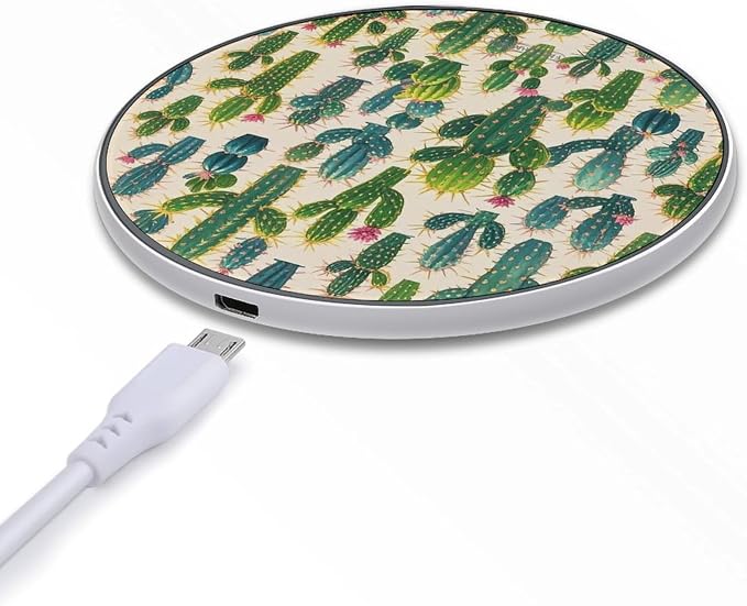 Cactus Pattern Wireless Charger Portable Fast Charging Pad Lightweight Wireless Charging Pad 10W Slim Charging Station for Phone Charger Mat for Travel Home Office Desk