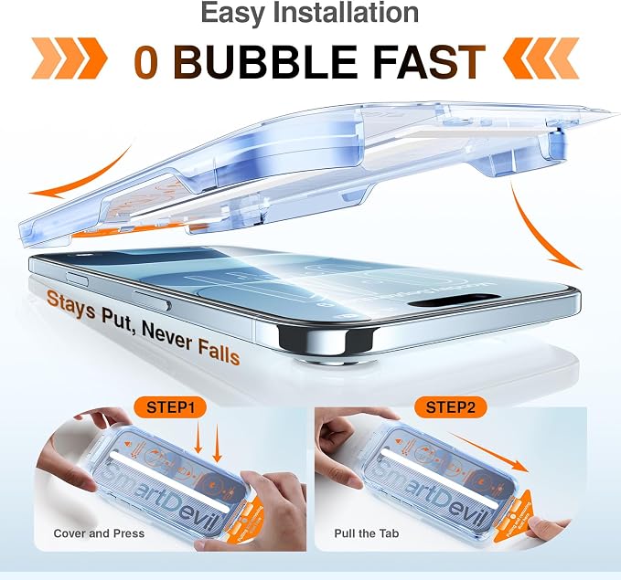 SMARTDEVIL 2 Pack for iPhone 16 Pro Screen Protector Anti-Blue Light | Eye Protection &amp Reduce Eye Strain 9H Tempered Glass with Auto Dust-Elimination Bubble Free Easy Installation
