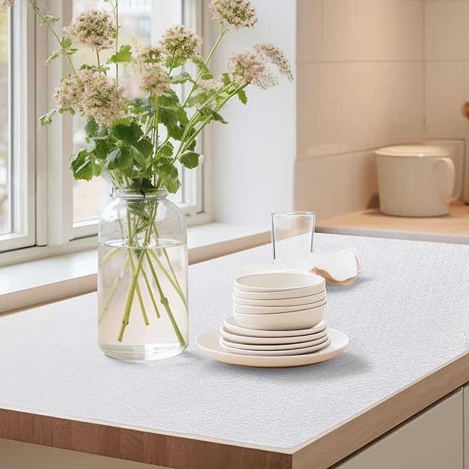 Drawer Shelf Liner for Kitchen Cabinets, Non Adhesive Slip Resistant Shelf Paper Easy to Clean, Strong Grip Thickened Waterproof Washable Mats for Pantry Shelves Cupboard Dresser(White, 24 in x 30 FT)