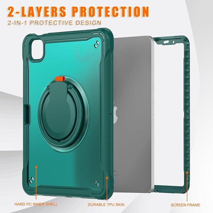 Batianda HaloCarry Case for iPad Pro 11 inch 2025 M5 2024 M4 Lavender Grey | Lightweight Dual-Layer Rugged Case with 360° Rotating Carry Ring Handle Stand and Pencil Holder Reinforced Corner Defen