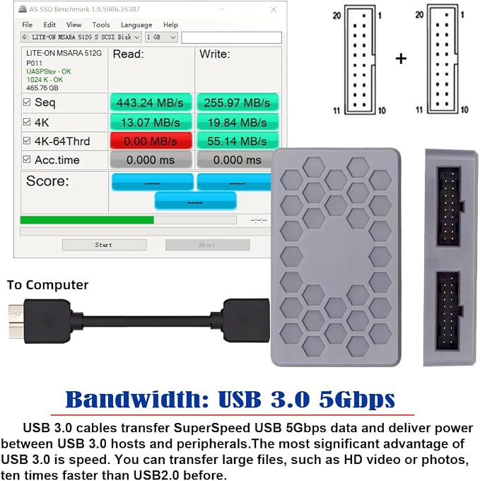 cablecc 5Gbps Type-E USB 3.1 Front Panel Socket &amp USB 2.0 to NVME NGFF M-Key Express Card VL805 Adapter for Motherboard