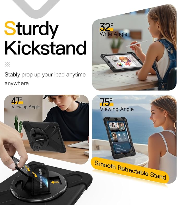 BRAECN Case for iPad 9th/8th/7th Generation - 10.2 inch 2021/2020/2019 | Heavy Duty Protective Cover with Carrying StrapHand StrapScreen ProtectorSwivel Stand Fit 10.2 inch iPad 7/iPad 8/iPad 9