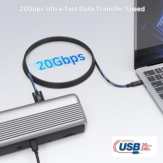 Cable Matters [USB-IF Certified] USB4 Cable with Side Screw Lock 6.6ft | [8K@30Hz / 4K@120Hz Video 240W Charging 20Gbps Data Transfer] USB C Screw Lock / USB-C Locking Cable