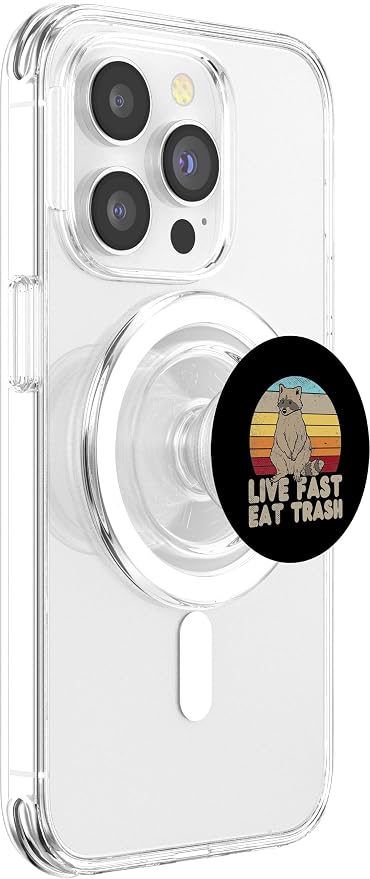 Fast Live Eat Trash Raccoon Sunset Retro Street Cat Gift PopSockets Standard PopGrip