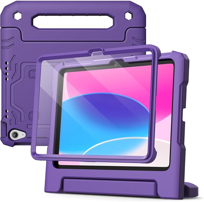 JETech Kids Case for iPad (A16) 11th/10th Gen Black | For 2025/2022 Model Built-in Screen Protector 360 Handle Stand Shockproof Kid-Friendly