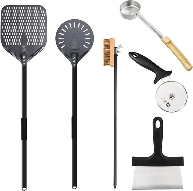 SHANGPEIXUAN 12-inch Hard Anodized Aluminum Pizza Spatula，Set Of 6 Commercial Pizza Oven Utensils, pizza Peel for Indoor & Outdoor Pizza Ovens, Pizza Oven Accessories