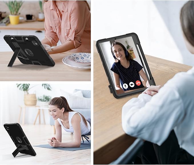 Tablet case for iPad Pro 11 Inch 2024 (5th Gen)Hard PC Soft Silicone Protective Kickstand tab Case for iPad Pro 2024 11 (Model: A3006/A2836/A2837) Pencil Holder Kickstand Cover Black