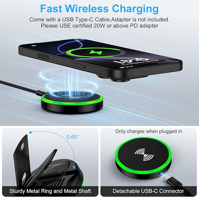 Wireless Charger Fast Charging Pad Magnetic Compatible for iPhone 16E/16 | 15W Wireless Charger Stand Station Kickstand Android Phone Compatible for iPhone 16 Pro Max/17e/17 Air/17 Pro Max/15/14/13/12