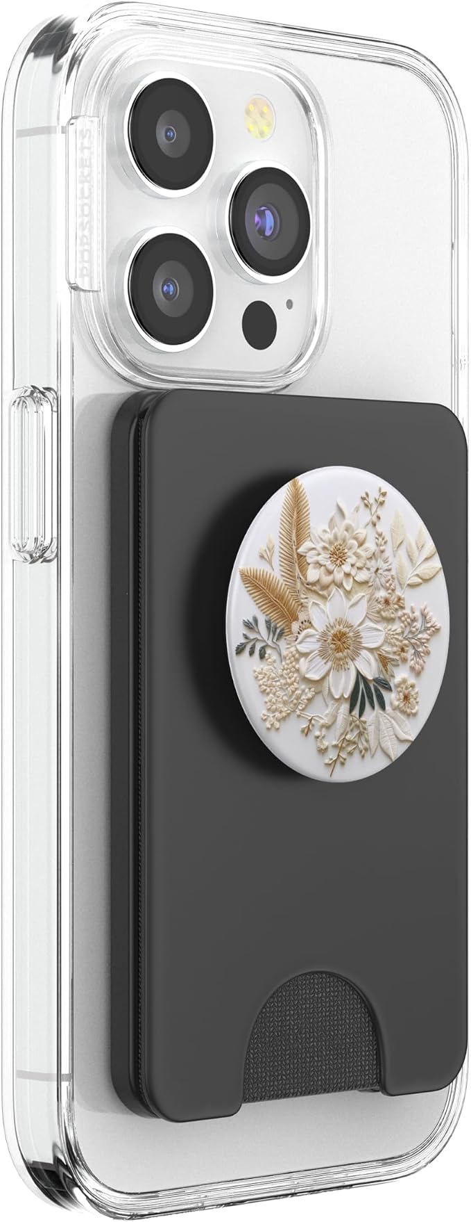 Beige Floral Flower Pattern On White Background PopSockets PopGrip for MagSafe