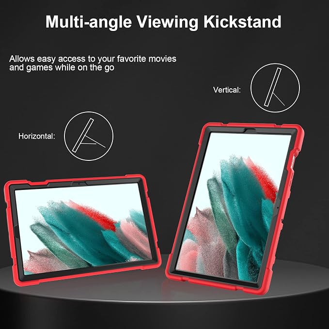 Galaxy Tab A8 10.5 Case with Kickstand Hybrid Shockproof Rugged Cover for Samsung A8 Tablet Case 10.5 Inch (SM-X200/X205/X207) Red+Black
