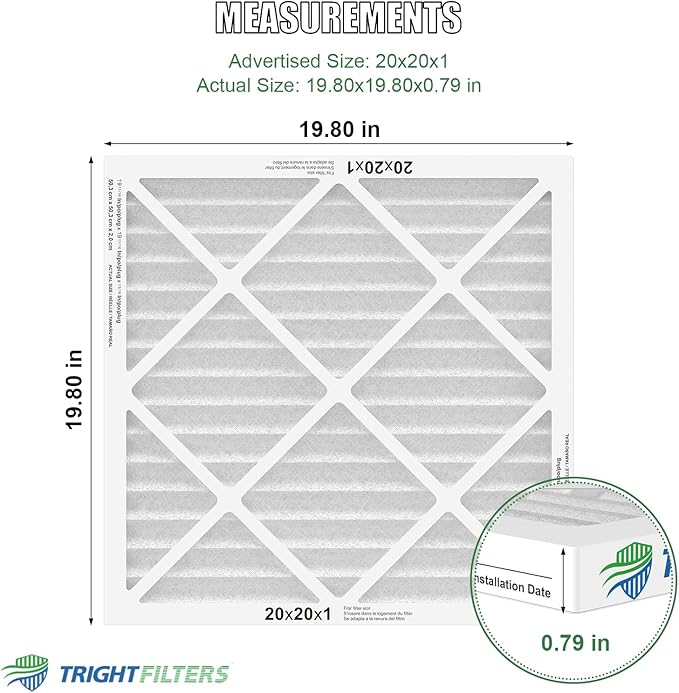 20x20x1 Air Filter 2 Pack, Durable MERV 8 Pleated Home HVAC AC Furnace Filters