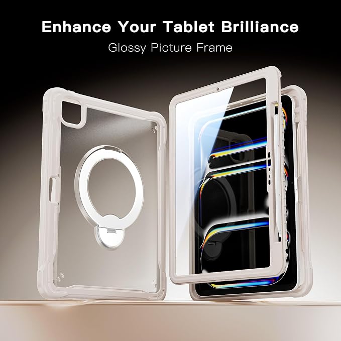 Lunivop Compatible with iPad Pro 11 Inch Case (M5/M4) 2025/2024 with 360° Rotating Aluminium Stan Stand Built-in 9H+ Hardness Screen Protector Military - Grade Tablet Cover Black
