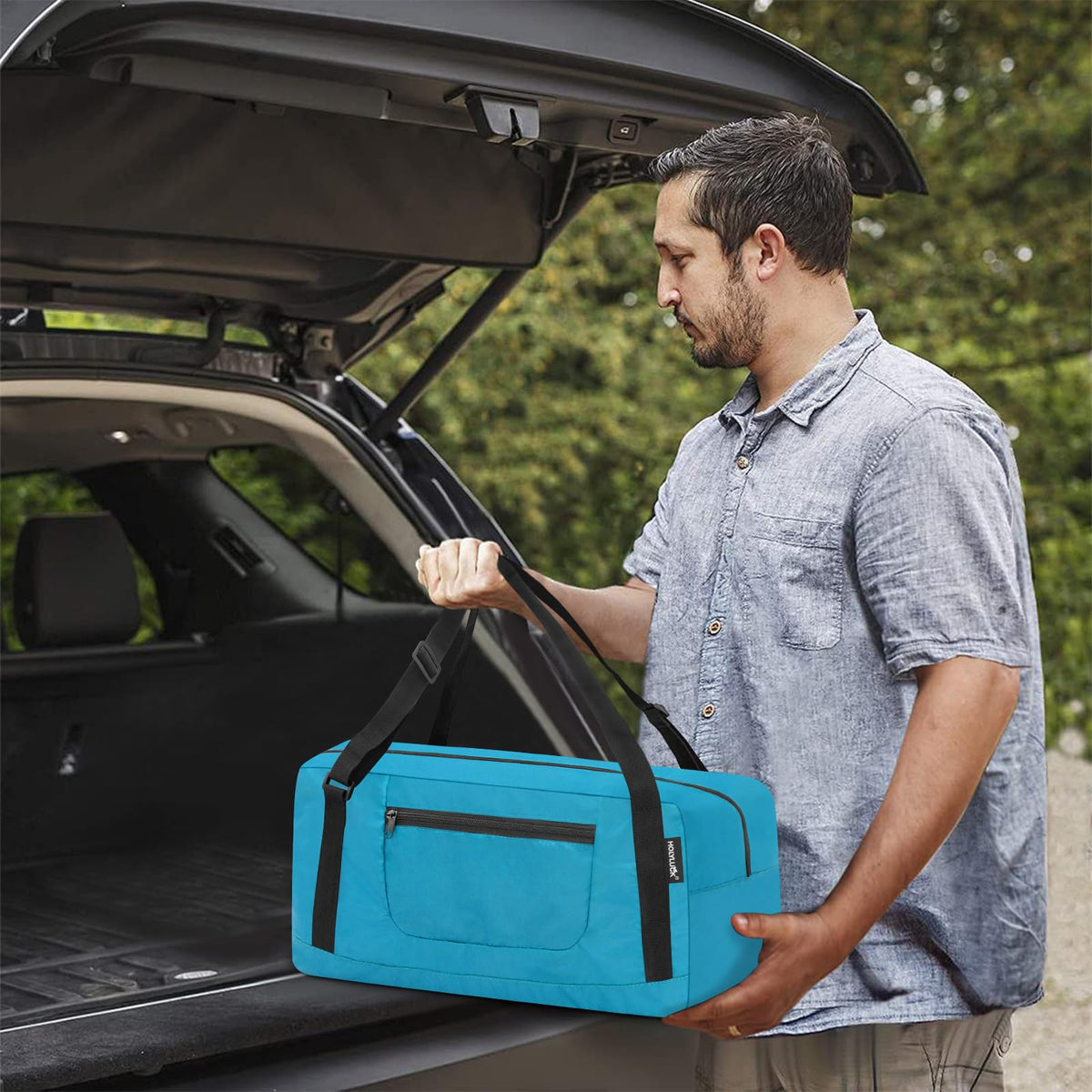 HOLYLUCK Foldable Travel Duffel Bag For Women & Men Luggage Great for Gym - sky blue