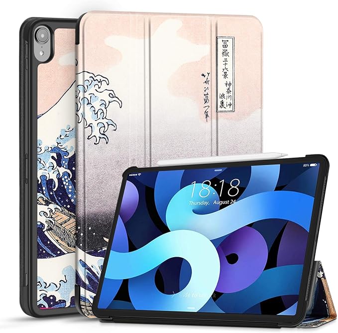 TNP Cover Case for iPad Air 11 Inch M2 6th 2024 5th 4th Generation(2022 2020) - 10.9 Almond Blossom Case with Pencil Holder for 2nd Gen Apple Pencil - Protective Cover with Trifold Stand