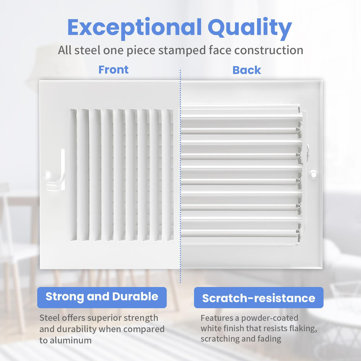 12 x 8 Inch [Duct Opening] Air Vent Covers for Wall or Ceiling - High Airflow 2 Way Steel Ventilation - Adjustable Wall/Ceiling Register, 13-3/4 Inch x 9-3/4 Inch [Overall Dimensions]