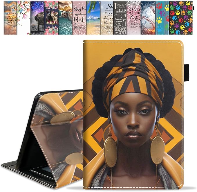 Case for Amazon Fire HD 8/Fire HD 8 Plus Tablet (12th/10th Generation 2024/2022/2020 Release) Premium PU Leather Cover with Auto Sleep Wake African Women