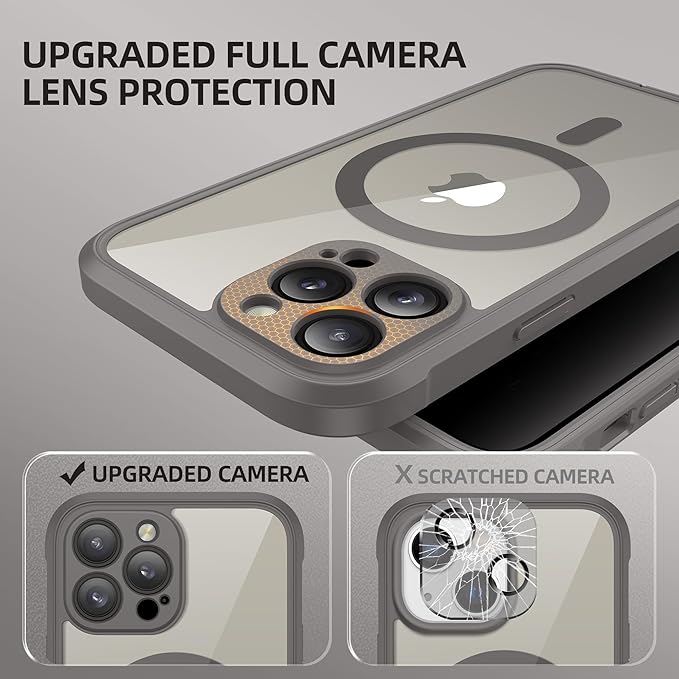 BERFY Magnetic for iPhone 13 Pro Max Case, Compatible with MagSafe, Built-in Privacy Screen Protector and Upgraded Camera Protection, Anti-Spy Full Body Shockproof Phone Case for 13 Pro Max 6.7", Grey