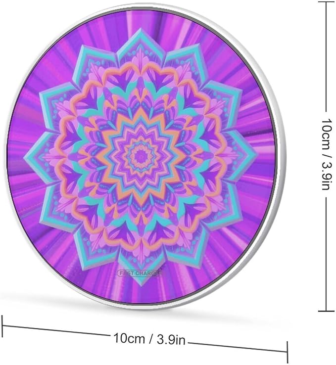 Simple Mandala Wireless Charger with USB CableAluminum Alloy Frame 10W Max Compatible Fast Wireless Charging Pad- 3.2ft Cable Included for Travel Home Office Desk