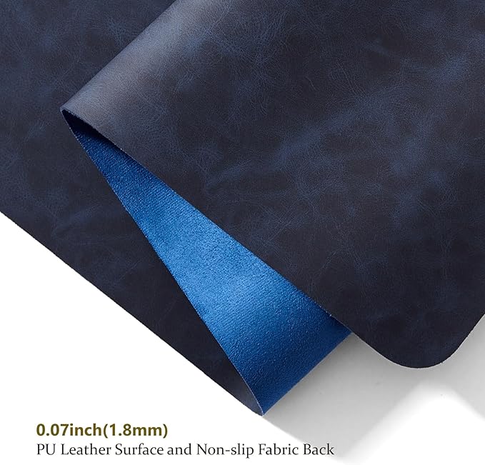 Distressed Leather Desk Mat - Non-Slip PU Desk Pad for Office and Home - Desk Organization and Accessories - Ideal for Large Mouse Pad and Desk Mats on Top of Desks(Navy Blue,36"x 17")
