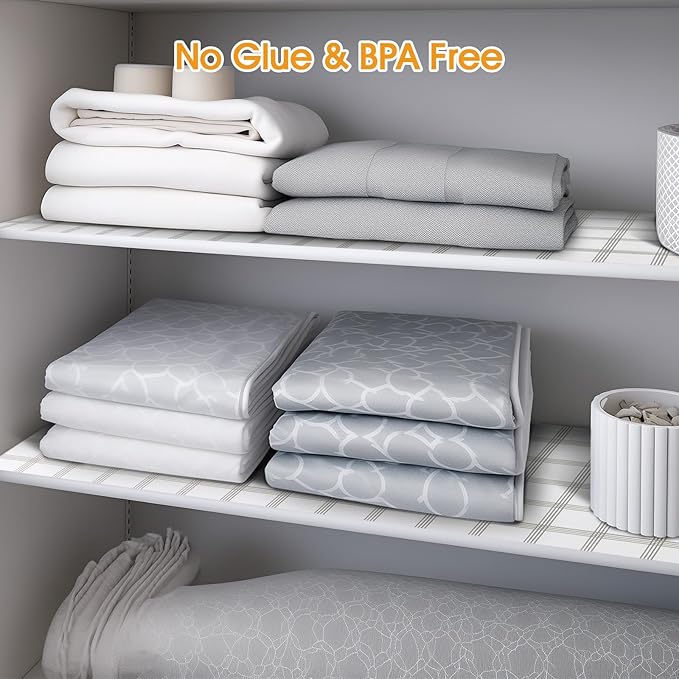 Shelf and Drawer Liner for Kitchen Cabinets Non-Adhesive, Strong Grip Non-Slip Thickened Cabinet Liners for Shelves, Waterproof Mats for Dresser Cupboard, White Square, 23 in x 20 Feet