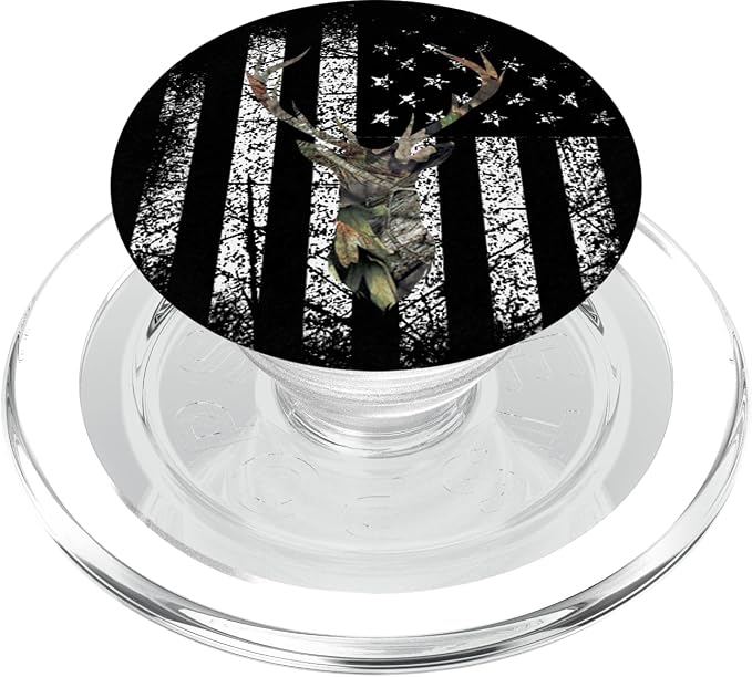 Deer Buck Hunting USA Flag Brown Camouflage Black PopSockets Adhesive PopGrip