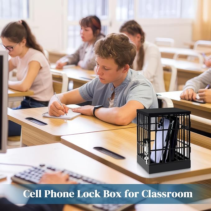 Gemaxvoled Cell Phone Jail-Phone Cage with Lock and Key Phone Lock Box Cell Phone Locker for Classroom/Family