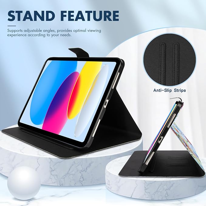 Dteck for iPad A16/10th Generation 10.9 Inch 2022 Case with Pencil HolderPremium PU Leather Folio Multiple Viewing Angles Stand Cover Auto Wake/Sleep Protective Tablet Cases for Women MenBookshelf