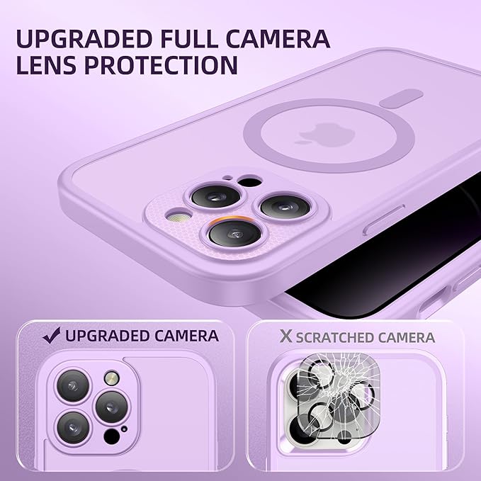 BERFY Magnetic for iPhone 14 Pro Max Case,Compatible with MagSafe,Built-in Privacy Screen Protector and Upgraded Camera Protection,Anti-Spy Full Body Shockproof Phone Case for 14 Pro Max, Light Purple