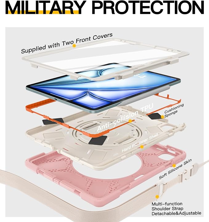 BRAECN Case for iPad Air 11 inch 2026(M4) 2025(M3) 2024(M2)iPad Pro 11 inch(4th/3rd/2nd/1st)&amp Air 10.9(5th/4th) Protective with Pencil Holder Screen Protector 360°Rotating Stand Handle Full Body