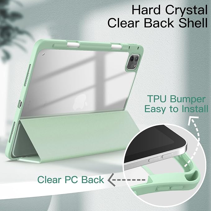 JETech Case Cover for iPad Pro 11 4/3/2/1 Black | For 2022/2021/2020/2018 Model Clear Back Pencil Holder Slim Shockproof Tri-Fold Stand Auto Wake/Sleep