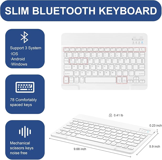 Soke for iPad (A16) 11th/10th Gen Case with Keyboard Black Marble | For iPad 11/10.9 inch(2025/2022) 7 Color Backlight Magnetic wireless Detachable Keyboard Case Built-in Pencil Holder