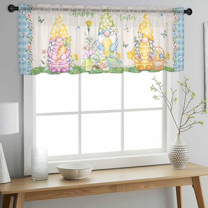 Easter Sheer Valances for Windows 54"x18", Light Filtering Kitchen Curtains