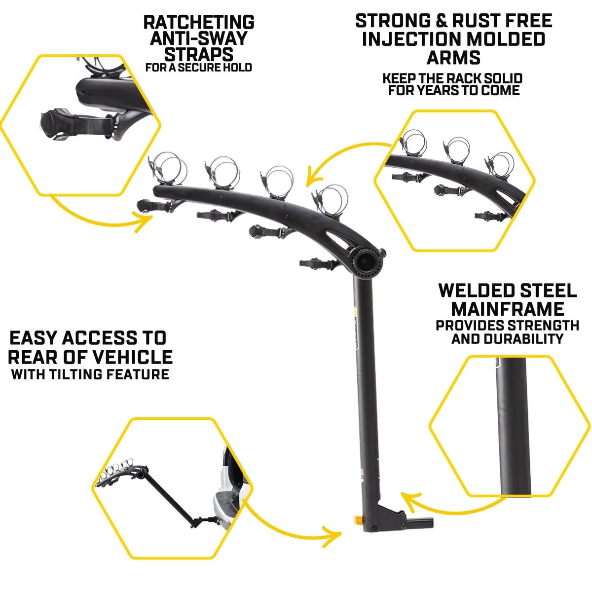 Saris Bones 4-Bike Hitch Rack Bicycle Carrier, with Easy Fold Design and Tilting Base