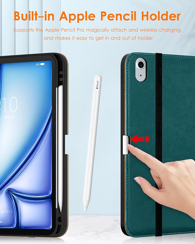 DTTO for iPad Air 11-inch Case M4/M3/M2 (2026/2025/2024) iPad Air 5th / 4th Generation (2022/2020) Premium Leather Business Folio Stand Cover with Pencil Holder - Auto Sleep/Wake Brown