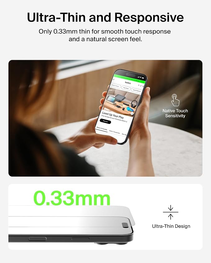 Belkin ScreenForce UltraGlass 2 Screen Protector for iPhone Air 25X Stronger Glass Scratch-Resistant &amp Impact Protection Easy Align Tray for Bubble-Free Application Made with Recycled Glass