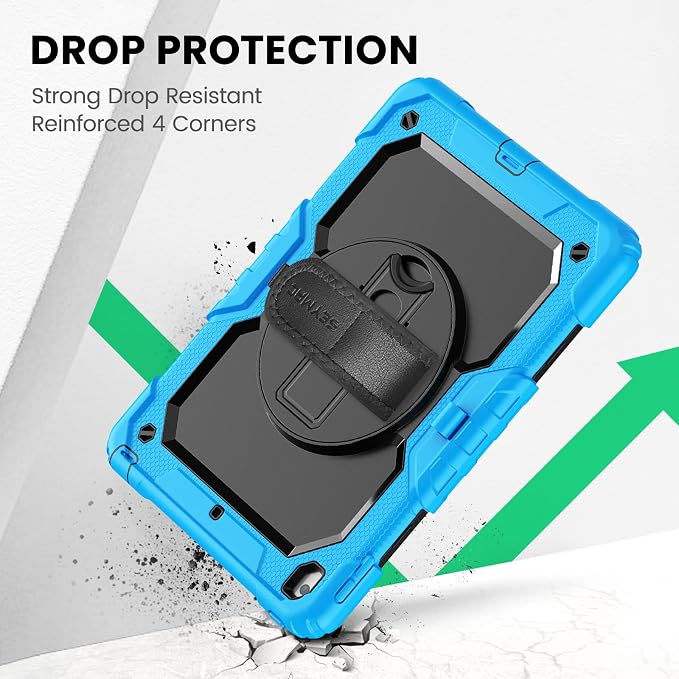 SEYMAC for iPad 9th/8th/7th Generation Case 10.2 2021-2019 Full-Body Shockproof Protective Case with Screen Protector Rotating Stand/Handle/Shoulder Strap for iPad 10.2 Blue/Black