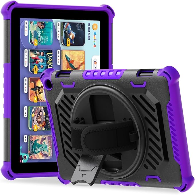 for Flre HD 8 &amp 8 Plus Case 12th/10th Generation | (2024/2022/2020 Release) with 360 Kickstand Hand Strap for Kids