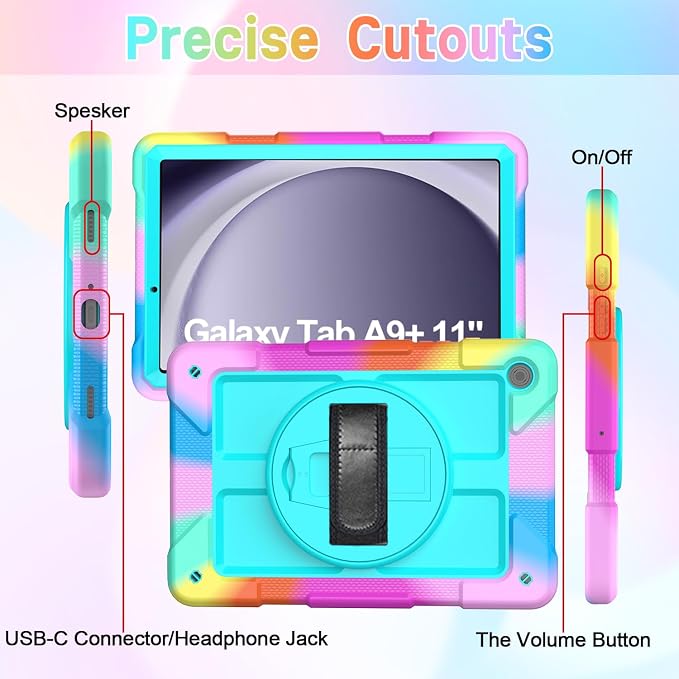Case for Samsung Galaxy A11+ Plus/ A9 Plus 11 inch 2026/2023 with 360° Swivel Handle Strap Cover with Lanyard Black