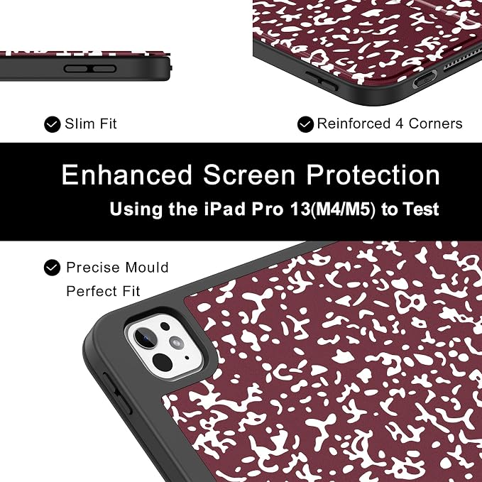 Soke Case for New iPad Pro 13 Inch (M5/M4 2025/2024 Release) with Pencil Holder Trifold Stand Shockproof [Support Apple Pencil Charging + Auto Wake/Sleep] Soft TPU Back Cover Book Black